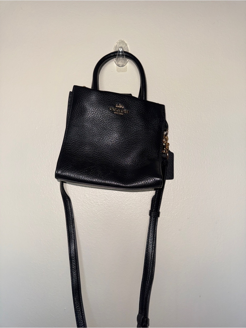 Coach Black Pebbled Leather Crossbody Mini Satchel with Gold Hardware